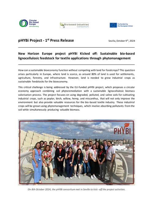 pHYBi Project - 1st Press Release Sevilla, October 9th, 2024